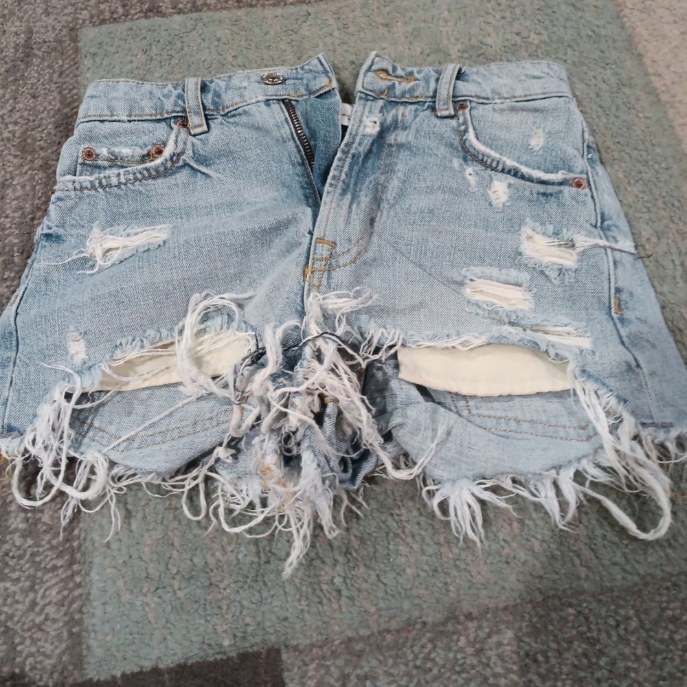 Zara Light Blue Distressed Jean Shorts